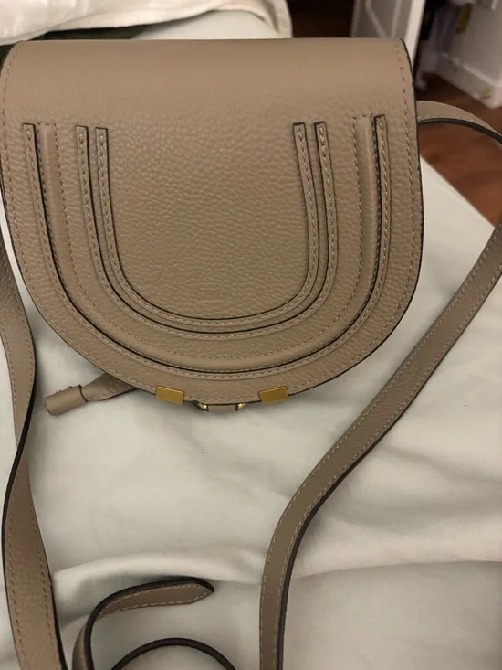 Small Taupe Leather Saddle Crossbody Bag - Picture 3 of 6